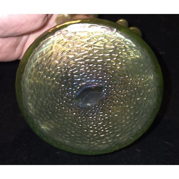 Loetz 1800s Green Iridescent Basket W/ruffled Rim GLOWS UV 365NM - Picture 8 of 9